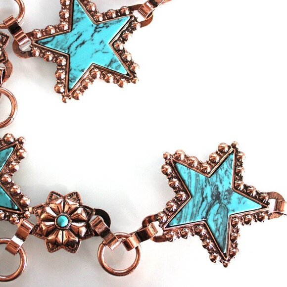 Western Concho Star Rustic Copper Belt Turquoise Accents main image 4
